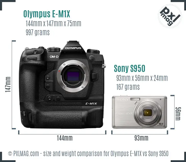 Olympus E-M1X vs Sony S950 size comparison Olympus E-M1X vs Sony S950 size comparison