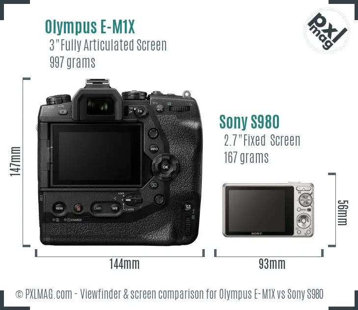 Olympus E-M1X vs Sony S980 Screen and Viewfinder comparison