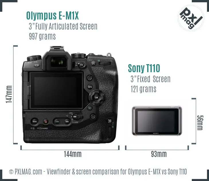 Olympus E-M1X vs Sony T110 Screen and Viewfinder comparison