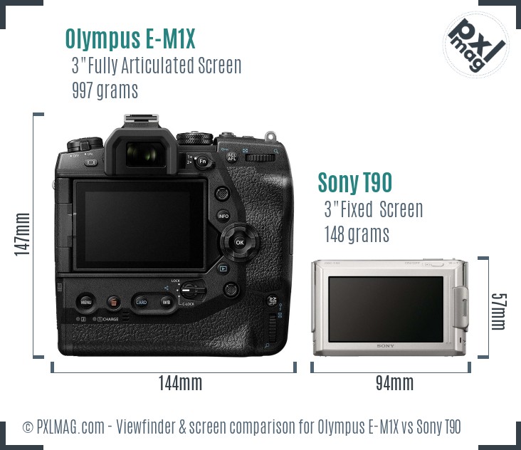 Olympus E-M1X vs Sony T90 Screen and Viewfinder comparison