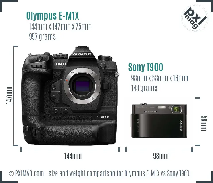 Olympus E-M1X vs Sony T900 size comparison Olympus E-M1X vs Sony T900 size comparison