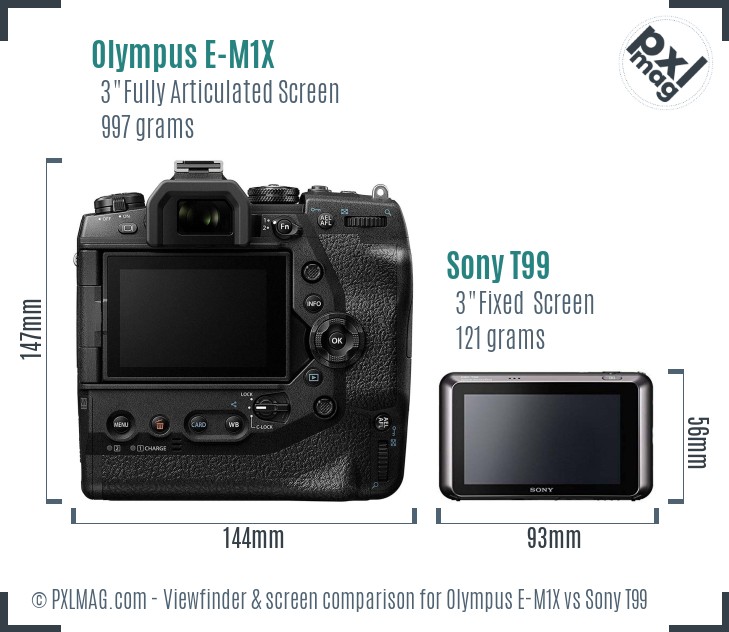 Olympus E-M1X vs Sony T99 Screen and Viewfinder comparison