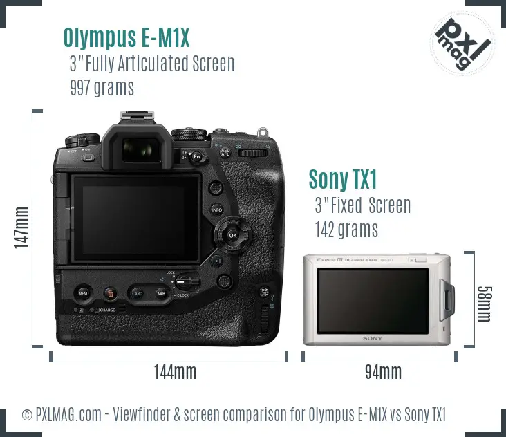 Olympus E-M1X vs Sony TX1 Screen and Viewfinder comparison