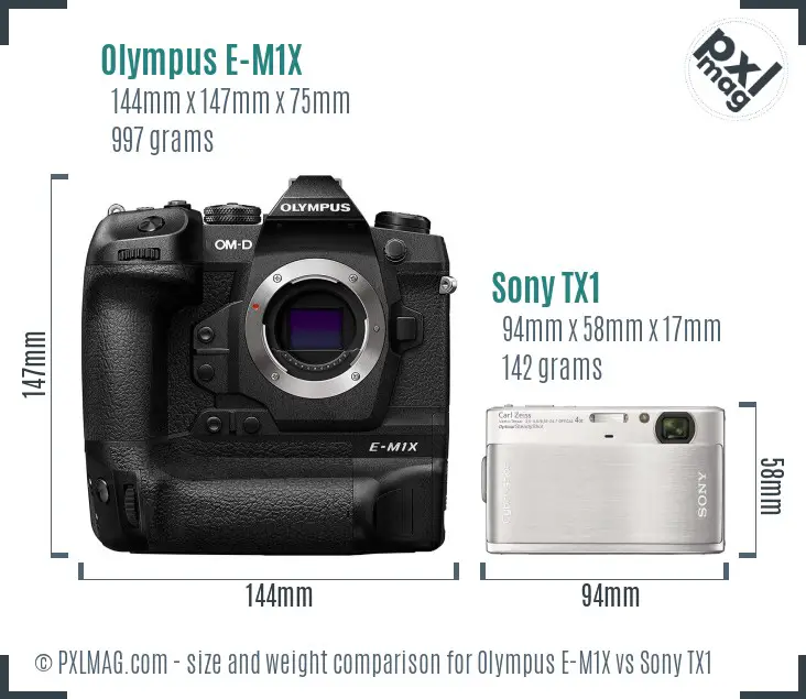 Olympus E-M1X vs Sony TX1 size comparison