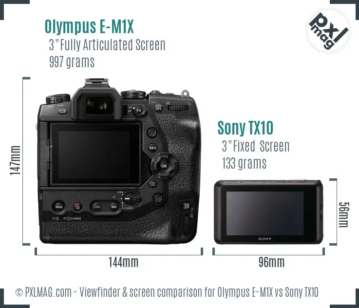 Olympus E-M1X vs Sony TX10 Screen and Viewfinder comparison