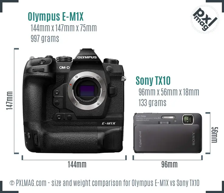 Olympus E-M1X vs Sony TX10 size comparison