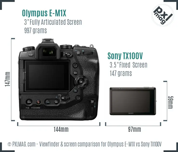 Olympus E-M1X vs Sony TX100V Screen and Viewfinder comparison