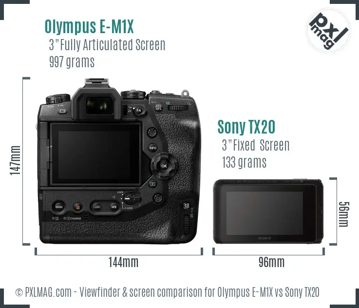 Olympus E-M1X vs Sony TX20 Screen and Viewfinder comparison