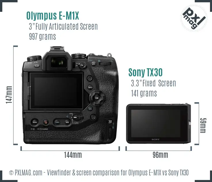 Olympus E-M1X vs Sony TX30 Screen and Viewfinder comparison Olympus E-M1X vs Sony TX30 Screen and Viewfinder comparison