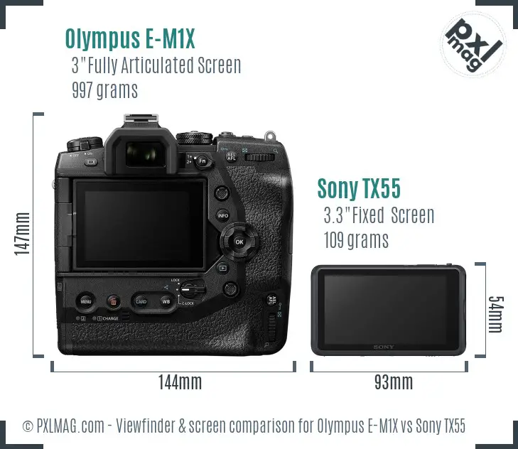 Olympus E-M1X vs Sony TX55 Screen and Viewfinder comparison