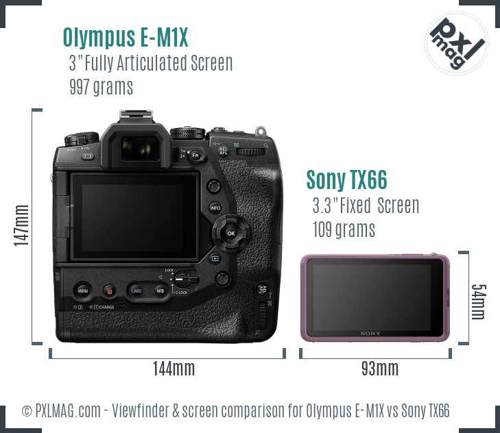 Olympus E-M1X vs Sony TX66 Screen and Viewfinder comparison
