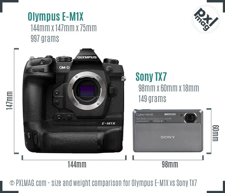 Olympus E-M1X vs Sony TX7 size comparison