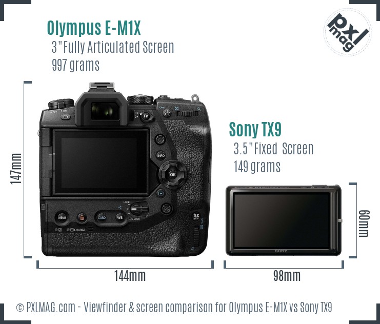 Olympus E-M1X vs Sony TX9 Screen and Viewfinder comparison