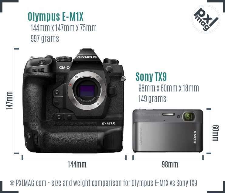 Olympus E-M1X vs Sony TX9 size comparison