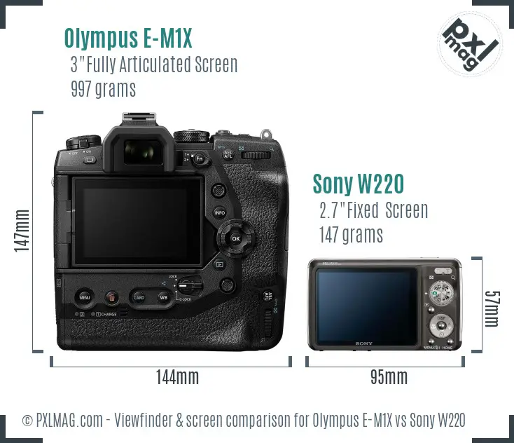 Olympus E-M1X vs Sony W220 Screen and Viewfinder comparison