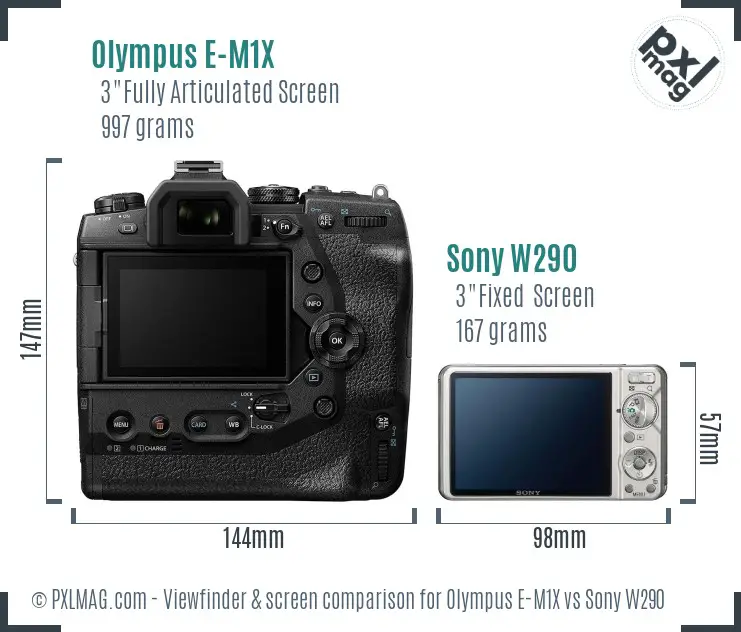 Olympus E-M1X vs Sony W290 Screen and Viewfinder comparison