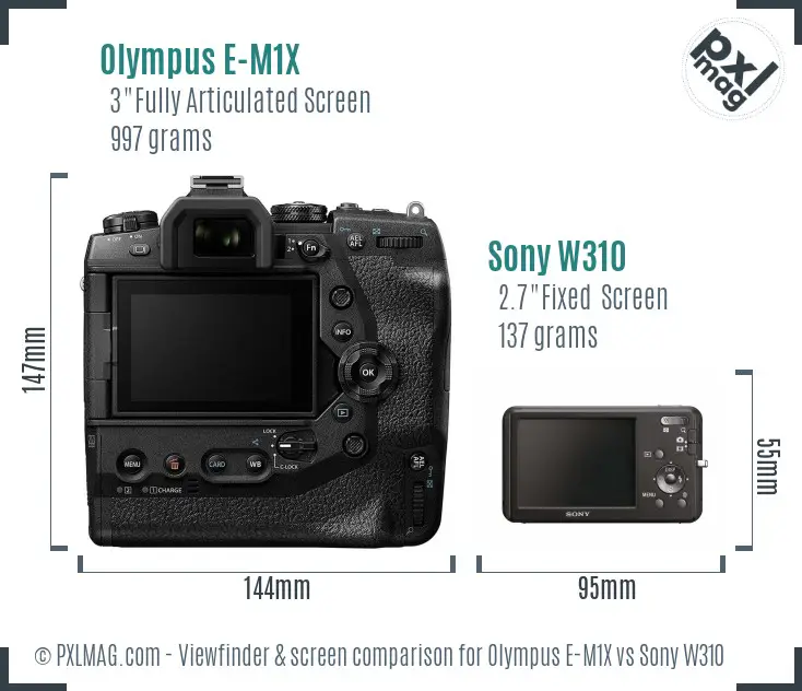 Olympus E-M1X vs Sony W310 Screen and Viewfinder comparison