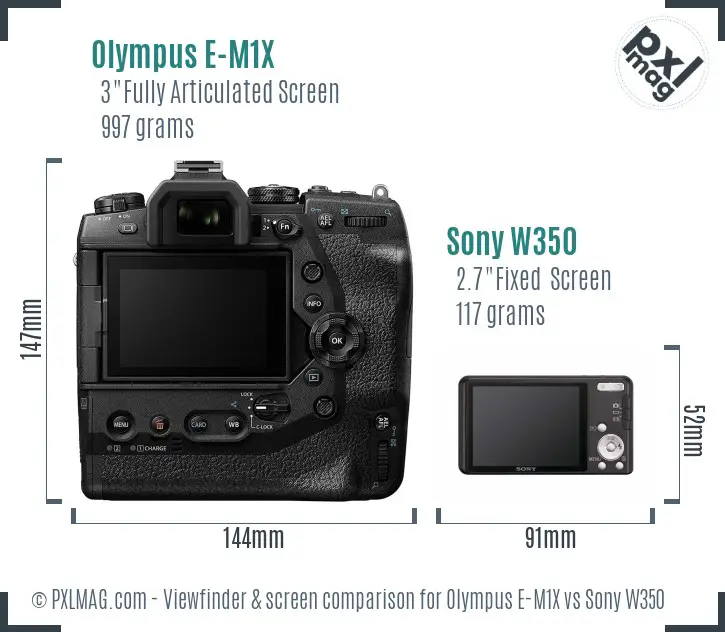 Olympus E-M1X vs Sony W350 Screen and Viewfinder comparison