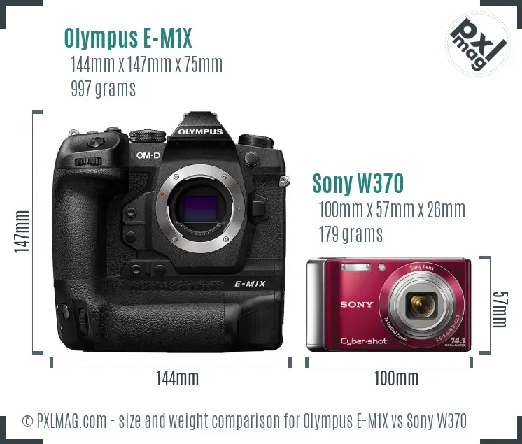 Olympus E-M1X vs Sony W370 size comparison