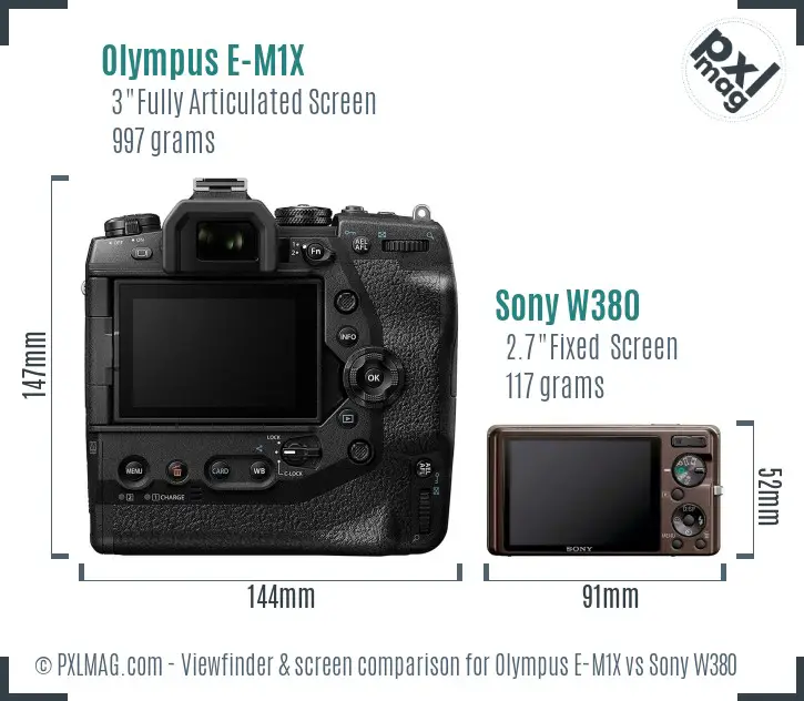 Olympus E-M1X vs Sony W380 Screen and Viewfinder comparison