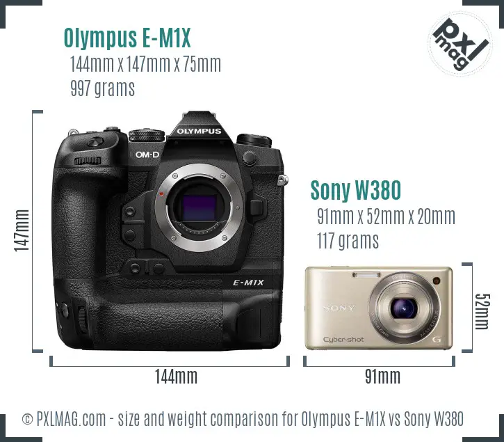 Olympus E-M1X vs Sony W380 size comparison