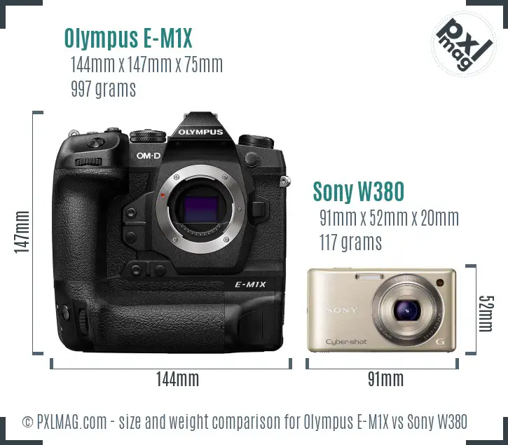 Olympus E-M1X vs Sony W380 size comparison Olympus E-M1X vs Sony W380 size comparison