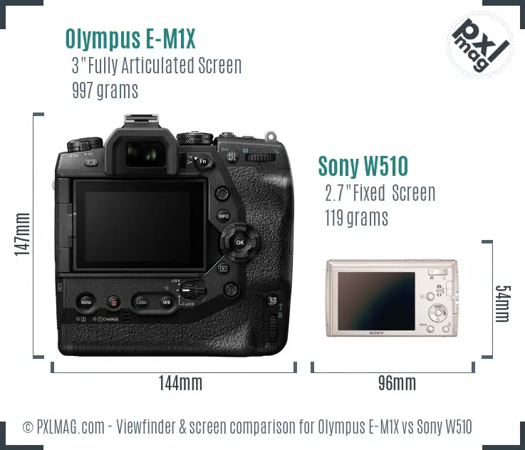 Olympus E-M1X vs Sony W510 Screen and Viewfinder comparison