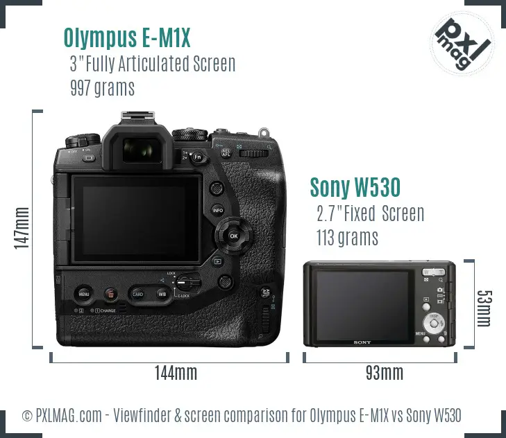 Olympus E-M1X vs Sony W530 Screen and Viewfinder comparison