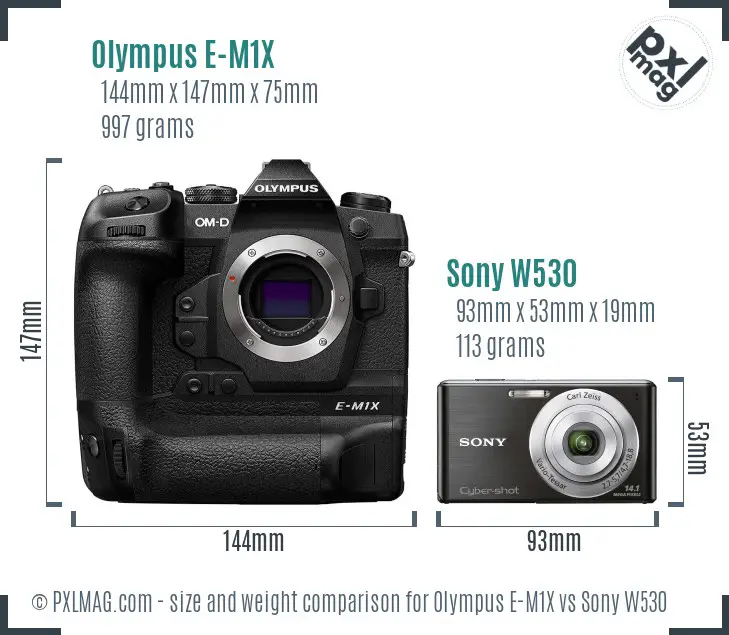 Olympus E-M1X vs Sony W530 size comparison Olympus E-M1X vs Sony W530 size comparison