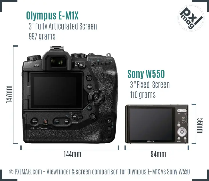 Olympus E-M1X vs Sony W550 Screen and Viewfinder comparison