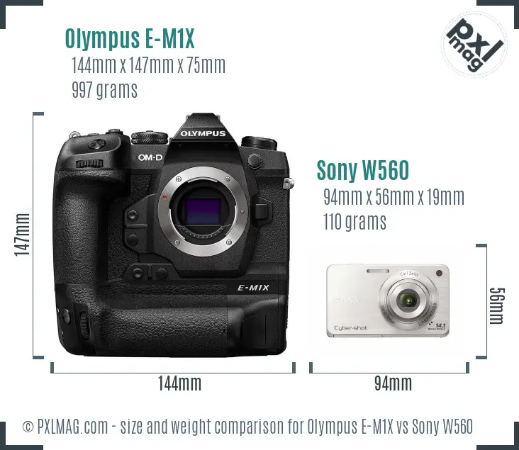 Olympus E-M1X vs Sony W560 size comparison