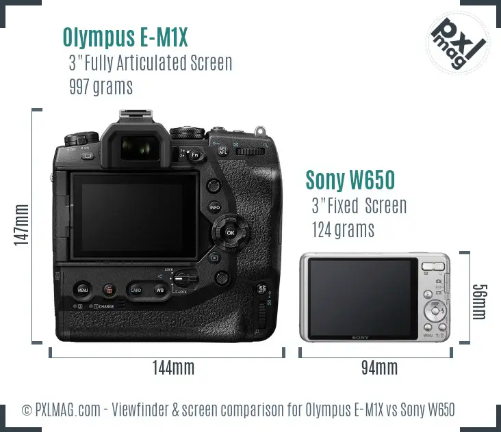 Olympus E-M1X vs Sony W650 Screen and Viewfinder comparison