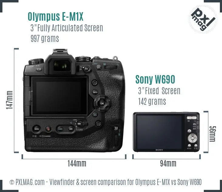 Olympus E-M1X vs Sony W690 Screen and Viewfinder comparison