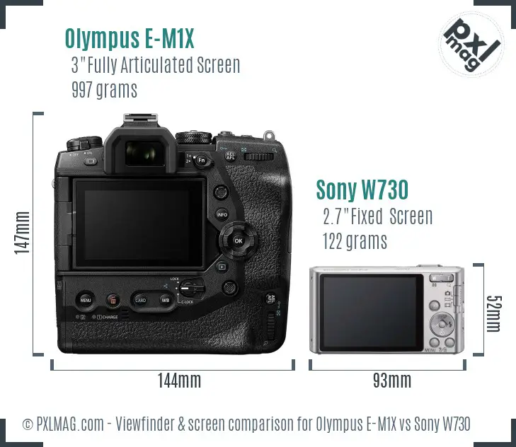 Olympus E-M1X vs Sony W730 Screen and Viewfinder comparison