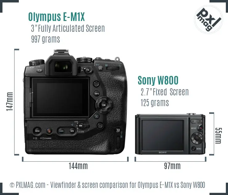 Olympus E-M1X vs Sony W800 Screen and Viewfinder comparison