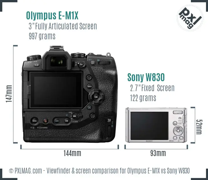 Olympus E-M1X vs Sony W830 Screen and Viewfinder comparison