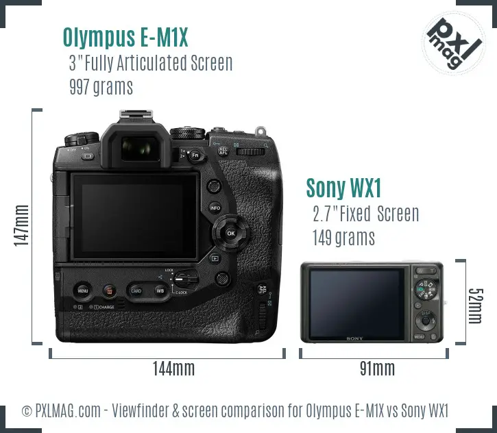 Olympus E-M1X vs Sony WX1 Screen and Viewfinder comparison