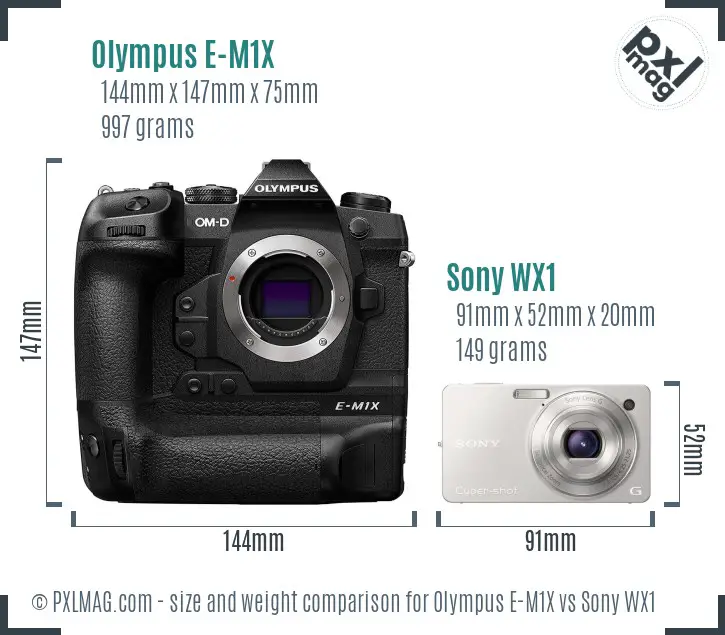 Olympus E-M1X vs Sony WX1 size comparison