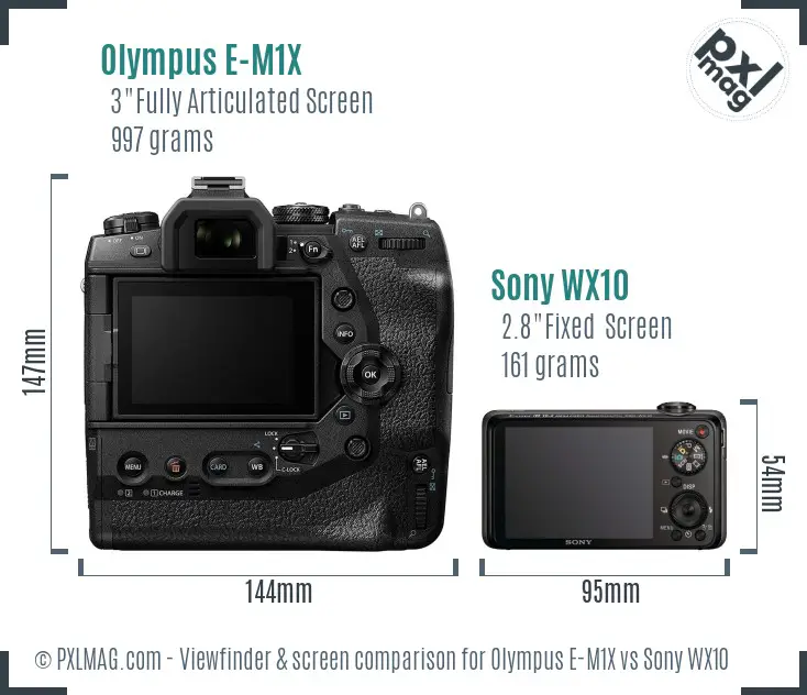 Olympus E-M1X vs Sony WX10 Screen and Viewfinder comparison