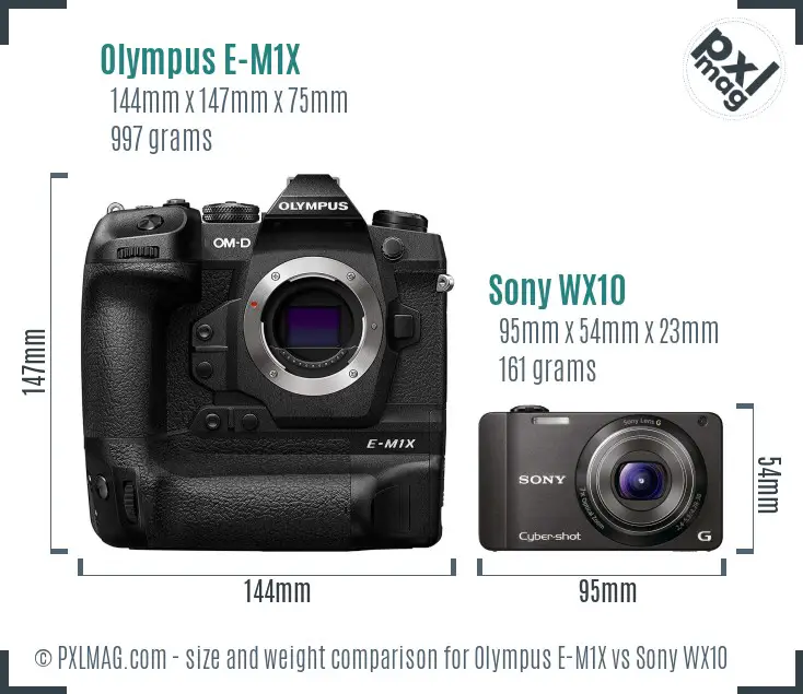 Olympus E-M1X vs Sony WX10 size comparison