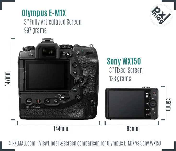 Olympus E-M1X vs Sony WX150 Screen and Viewfinder comparison