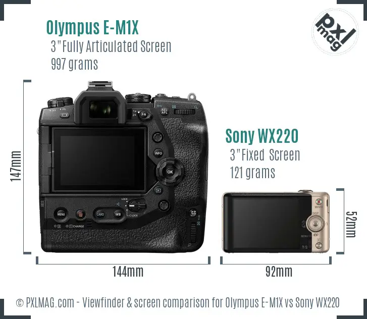 Olympus E-M1X vs Sony WX220 Screen and Viewfinder comparison