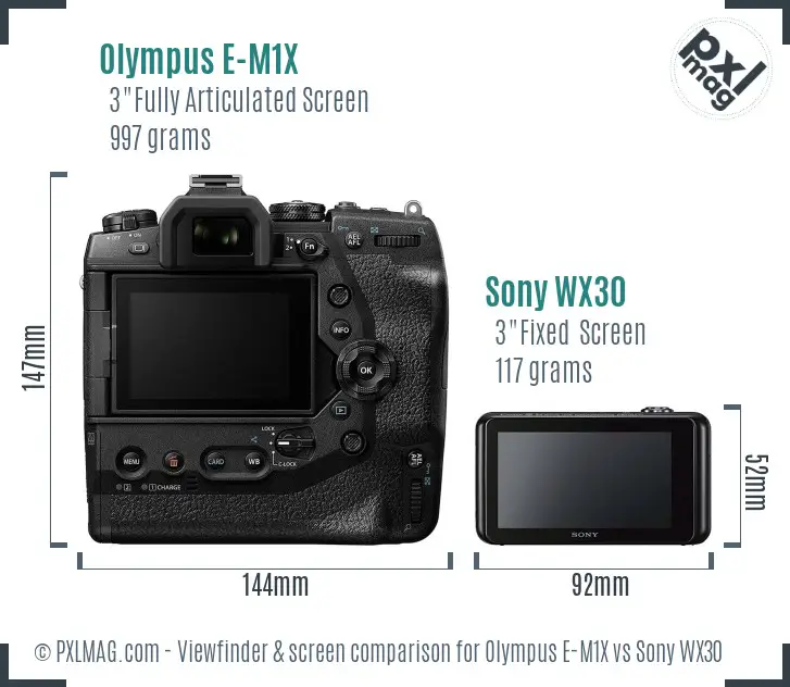 Olympus E-M1X vs Sony WX30 Screen and Viewfinder comparison