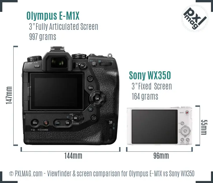 Olympus E-M1X vs Sony WX350 Screen and Viewfinder comparison