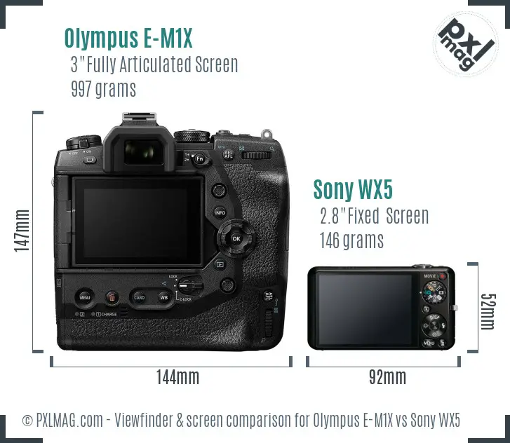 Olympus E-M1X vs Sony WX5 Screen and Viewfinder comparison