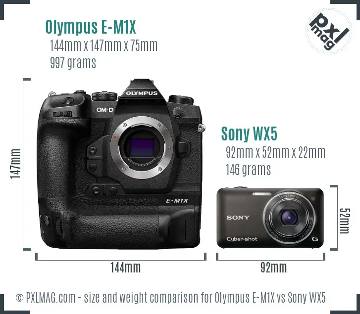 Olympus E-M1X vs Sony WX5 size comparison