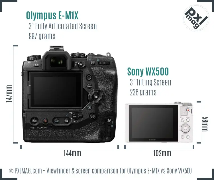 Olympus E-M1X vs Sony WX500 Screen and Viewfinder comparison