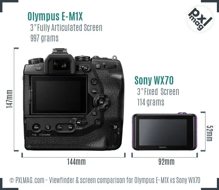 Olympus E-M1X vs Sony WX70 Screen and Viewfinder comparison