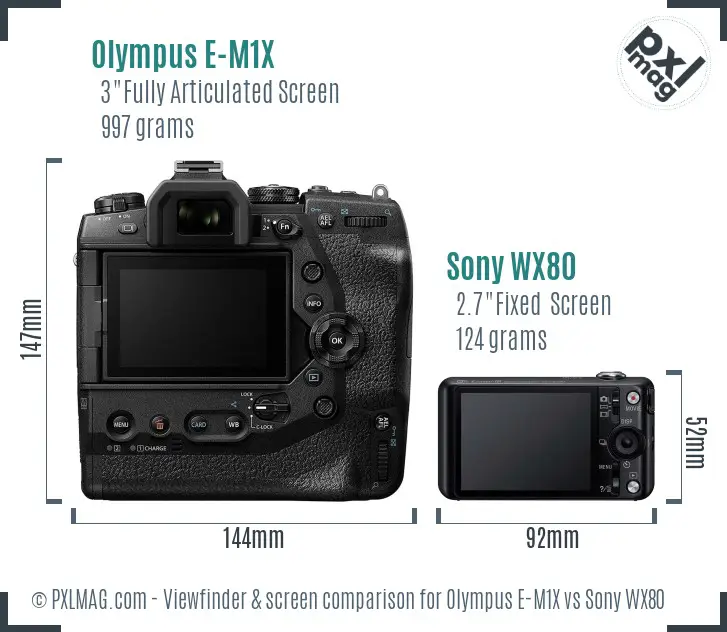 Olympus E-M1X vs Sony WX80 Screen and Viewfinder comparison
