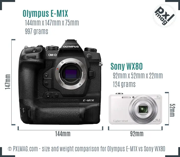 Olympus E-M1X vs Sony WX80 size comparison